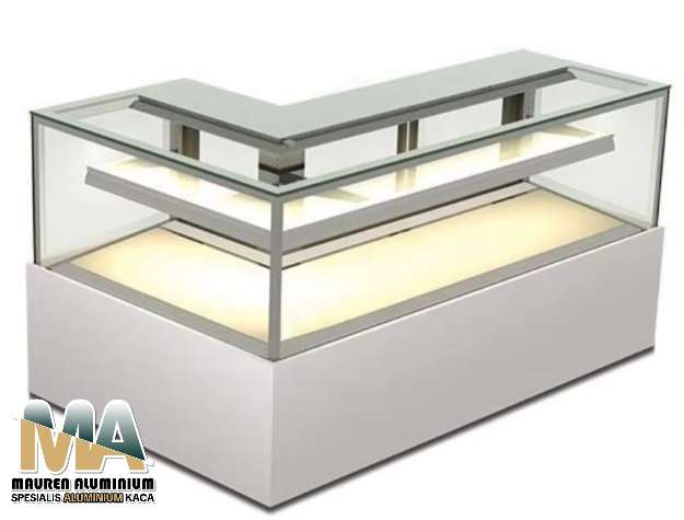 Custom etalase toko emas model L hemat tempat di Jakarta